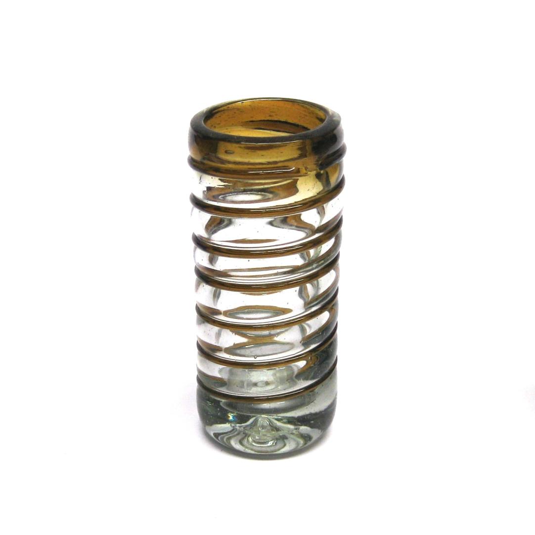Wholesale MEXICAN GLASSWARE / Amber Spiral 2 oz Tequila Shot Glasses  / Amber colored threads spinned to embrace these gorgeous shot glasses, perfect for parties or enjoying your favorite liquor.